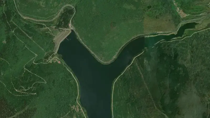 Satellite view of Pajares reservoir, Rioja, Spain