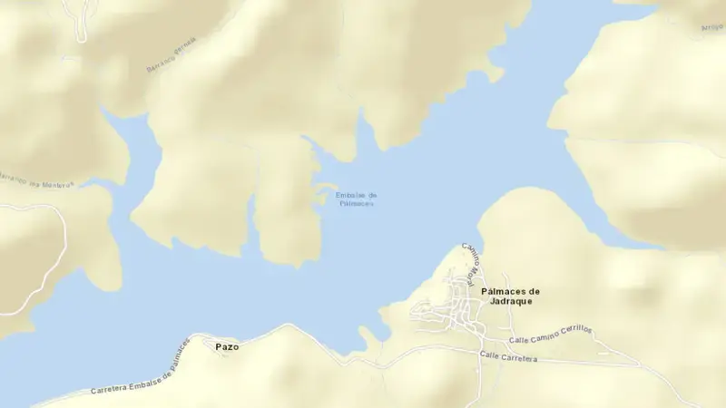 Road map of Pálmaces reservoir, Guadalajara, Castile-La Mancha, Spain
