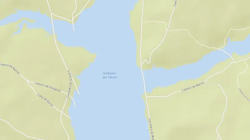 Road map of El Pardo reservoir, Community of Madrid, Spain