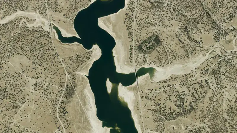 Satellite view of El Pardo reservoir, Community of Madrid, Spain