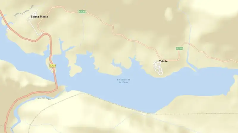 Road map of La peña reservoir, Huesca, Aragon, Spain