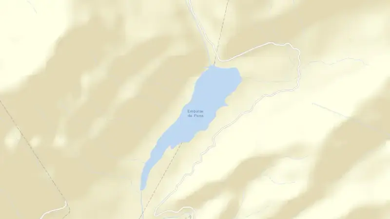 Road map of Peña reservoir, Teruel, Aragon, Spain