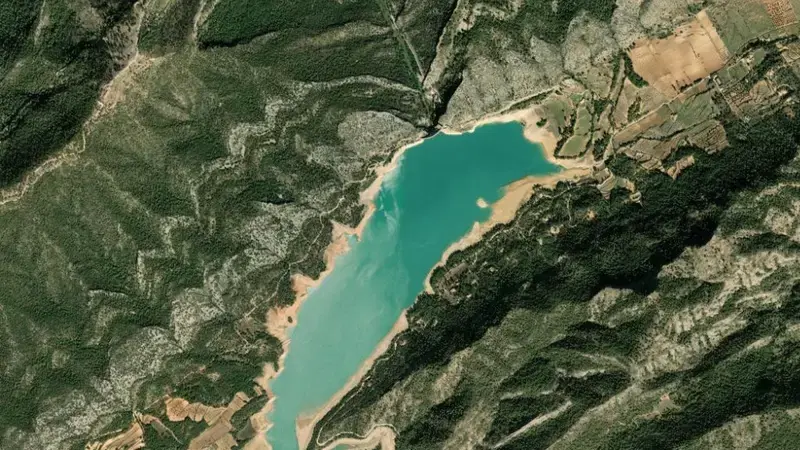 Satellite view of Peña reservoir, Teruel, Aragon, Spain