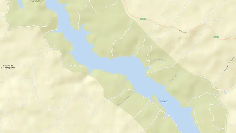 Road map of Peñarroya reservoir, Ciudad Real, Castile-La Mancha, Spain