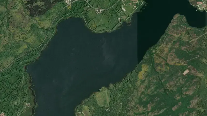 Satellite view of Pinilla reservoir, Community of Madrid, Spain
