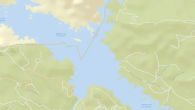 Road map of El Pintado reservoir, Sevilla, Andalusia, Spain