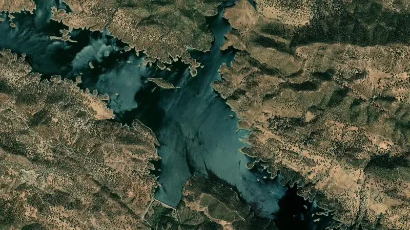 Satellite view of El Pintado reservoir, Sevilla, Andalusia, Spain