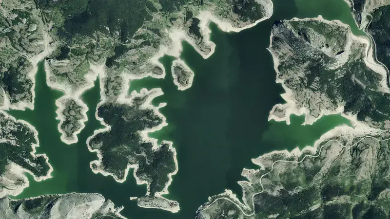 Satellite view of Porma-(Juan Benet) reservoir, Duero, Spain