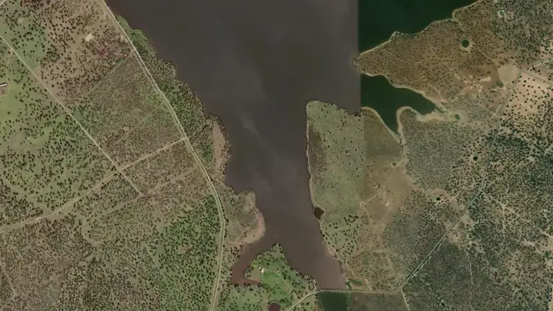 Satellite view of Portaje reservoir, Cáceres, Extremadura, Spain