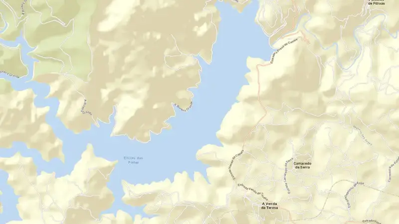 Road map of Las Portas reservoir, Ourense, Galicia, Spain