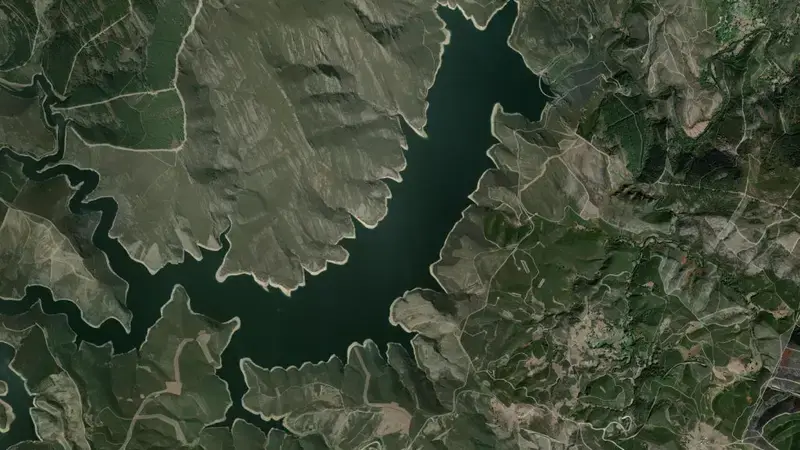 Satellite view of Las Portas reservoir, Ourense, Galicia, Spain