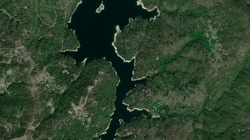 Satellite view of Prada reservoir, Ourense, Galicia, Spain