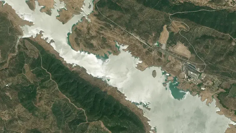 Satellite view of Puente Nuevo reservoir, Córdoba, Andalusia, Spain