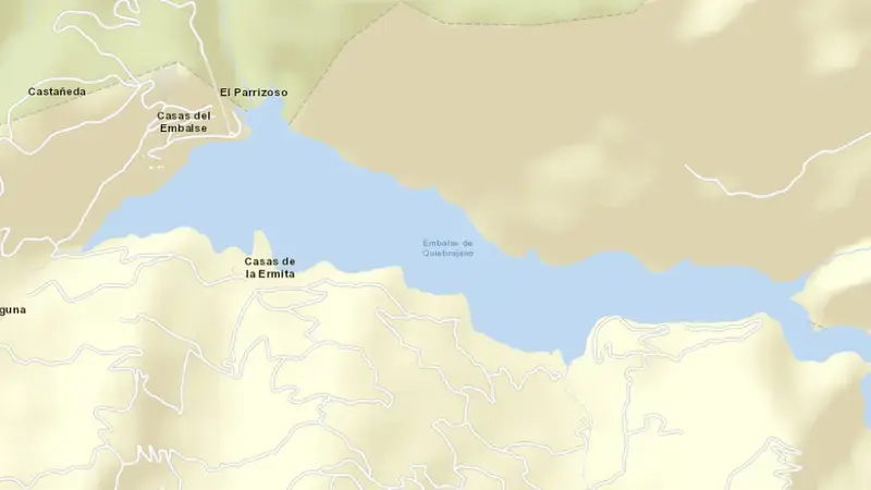 Road map of Quiebrajano reservoir, Jaén, Andalusia, Spain