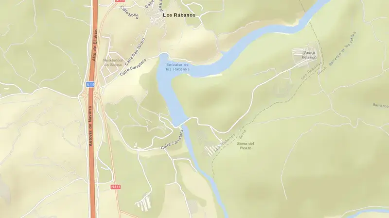 Road map of Rábanos reservoir, Duero, Spain