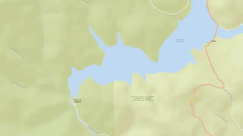 Road map of Requejada reservoir, Palencia, Castile and León, Spain