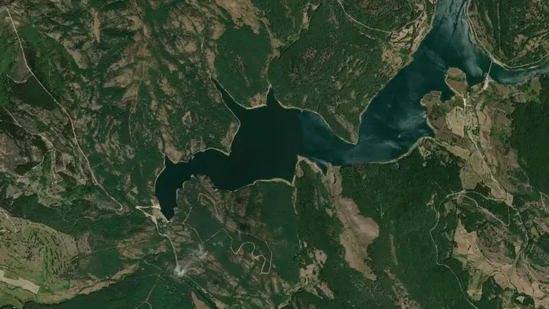Satellite view of Requejada reservoir, Palencia, Castile and León, Spain
