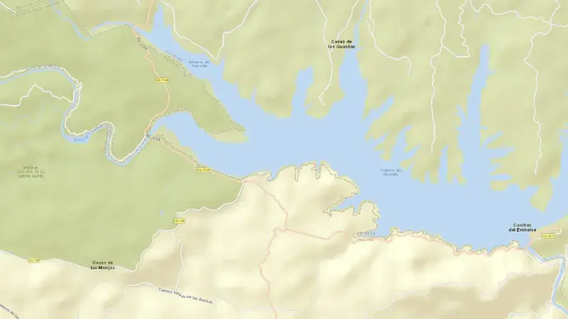 Road map of Retortillo reservoir, Sevilla, Andalusia, Spain