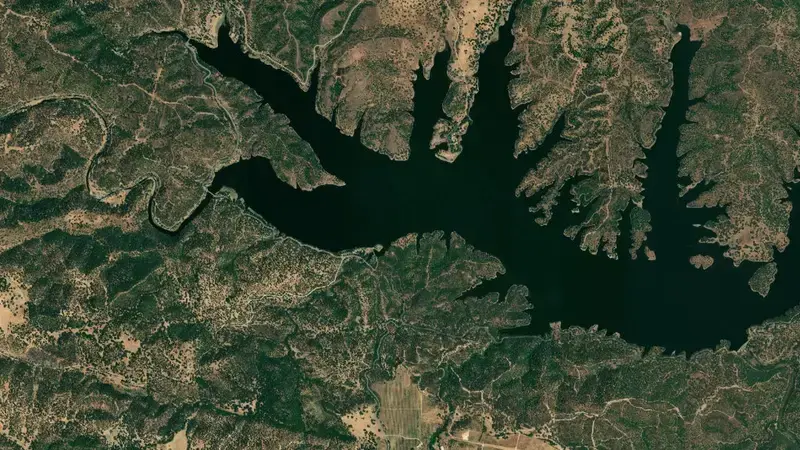 Satellite view of Retortillo reservoir, Sevilla, Andalusia, Spain