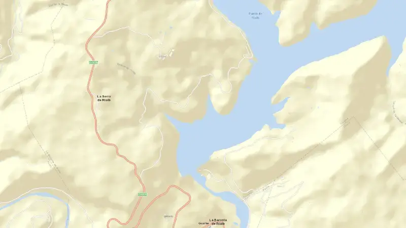 Road map of Rialb reservoir, Lleida, Catalonia, Spain