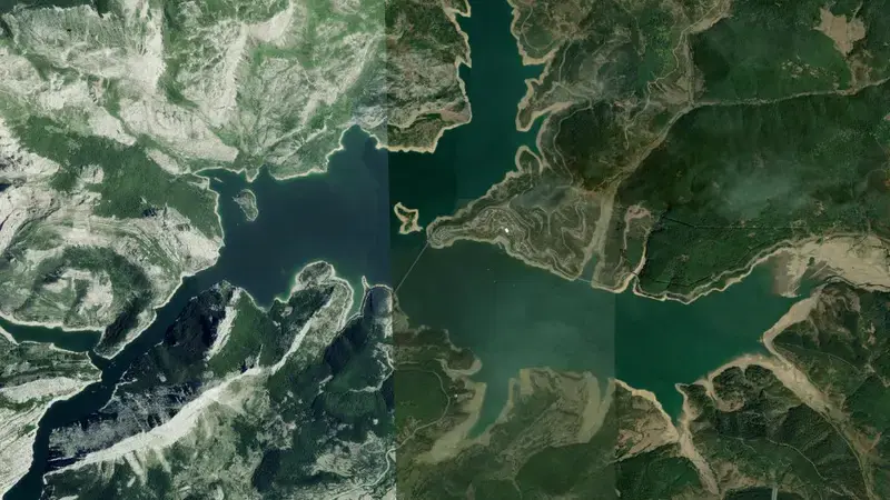 Satellite view of Riaño reservoir, León, Castile and León, Spain