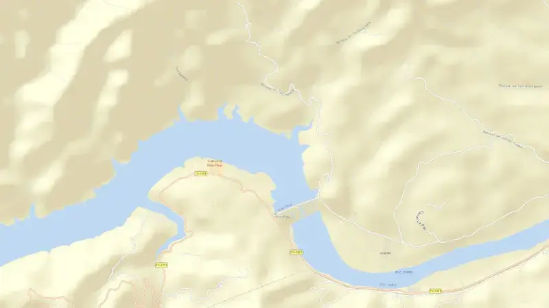 Road map of Ribarroja reservoir, Tarragona, Catalonia, Spain