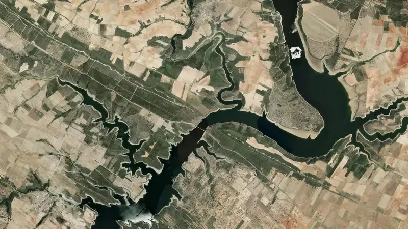 Satellite view of Ricobayo reservoir, Zamora, Castile and León, Spain