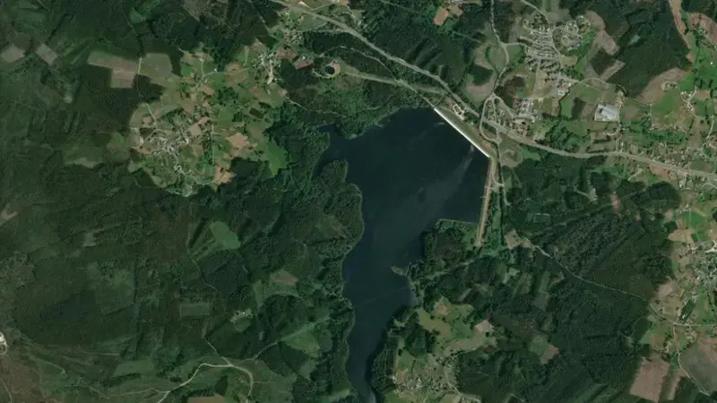 Satellite view of Riocobo reservoir, Lugo, Galicia, Spain