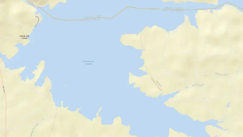 Road map of Rosarito reservoir, Toledo, Castile-La Mancha, Spain