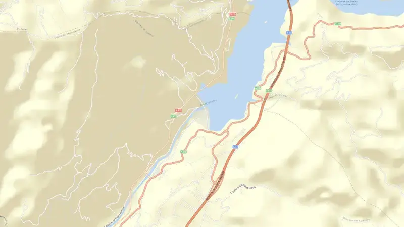 Road map of Rules reservoir, Granada, Andalusia, Spain