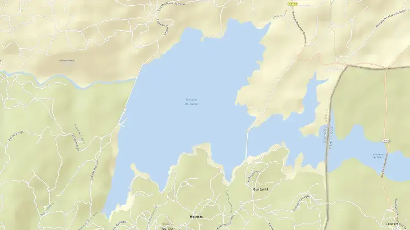 Road map of Salas reservoir, Ourense, Galicia, Spain