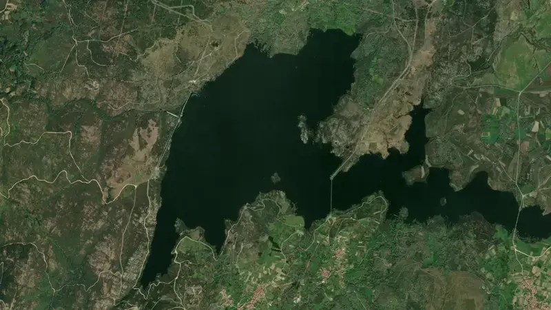 Satellite view of Salas reservoir, Ourense, Galicia, Spain
