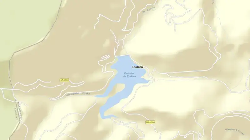 Road map of San Antón reservoir, Baztan-Bidasoa, Navarre, Spain