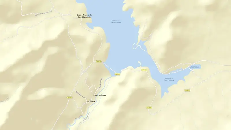 Road map of San Clemente reservoir, Granada, Andalusia, Spain