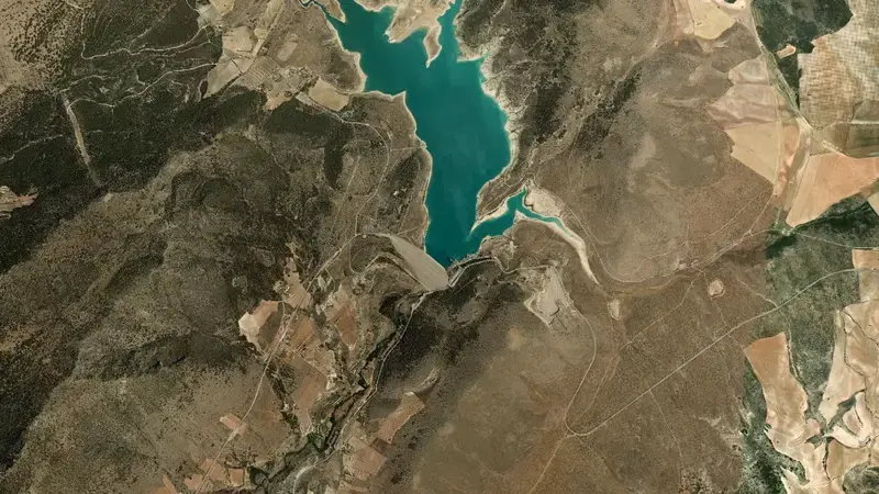 Satellite view of San Clemente reservoir, Granada, Andalusia, Spain
