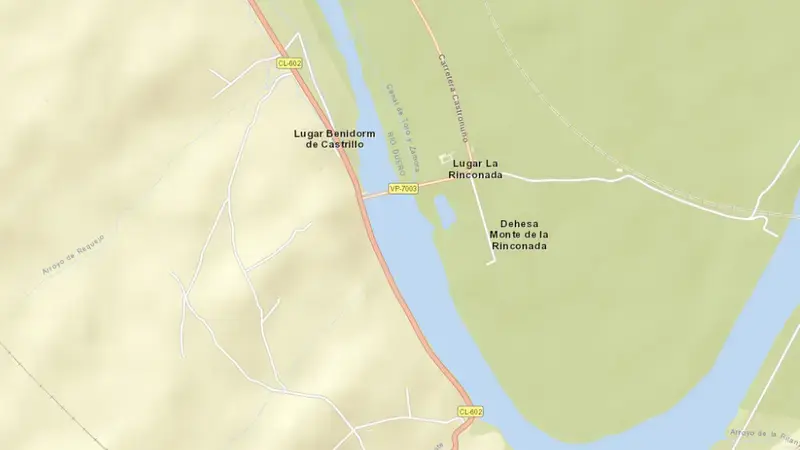 Road map of San José reservoir, Valladolid, Castile and León, Spain