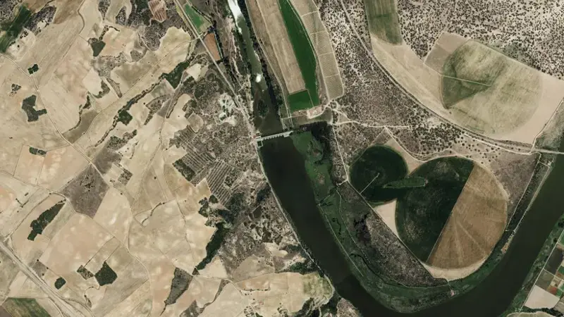 Satellite view of San José reservoir, Valladolid, Castile and León, Spain