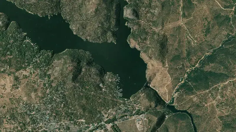 Satellite view of San Juan reservoir, Community of Madrid, Spain