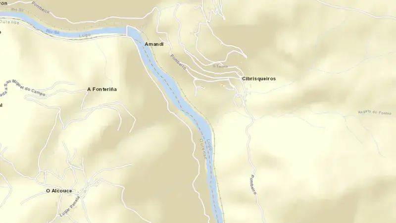 Road map of San Pedro reservoir, Lugo, Galicia, Spain