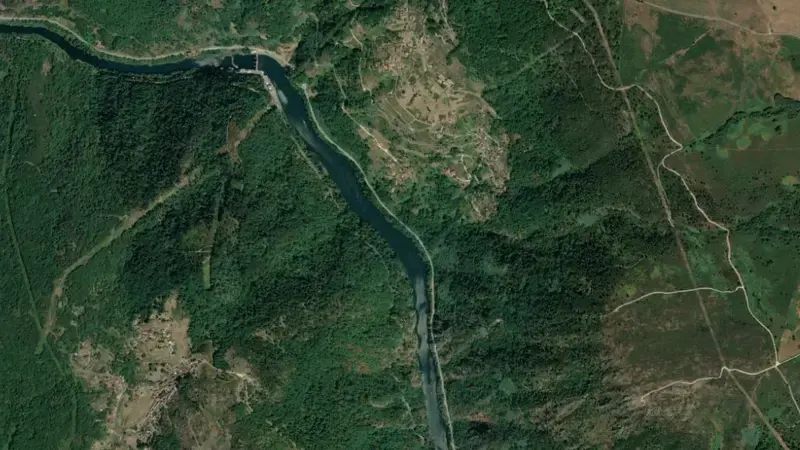 Satellite view of San Pedro reservoir, Lugo, Galicia, Spain