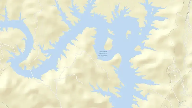 Road map of San Rafael de Navallana reservoir, Córdoba, Andalusia, Spain
