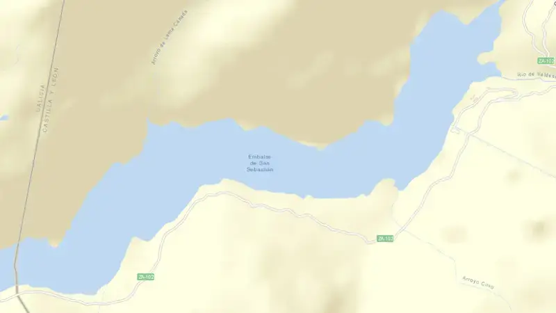 Road map of San Sebastián reservoir, Zamora, Castile and León, Spain
