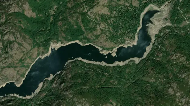 Satellite view of San Sebastián reservoir, Zamora, Castile and León, Spain