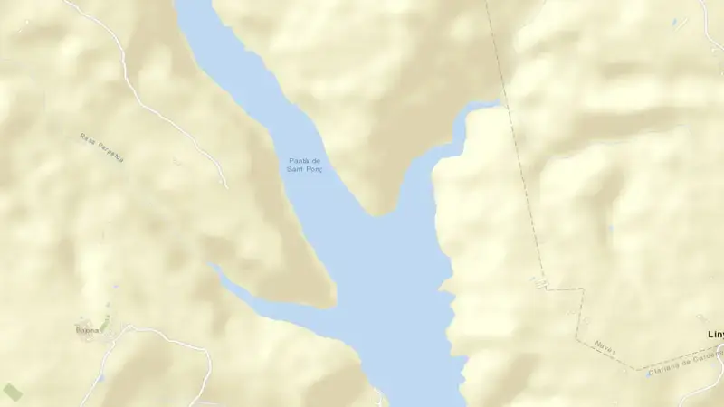 Road map of Sant Pons reservoir, Lleida, Catalonia, Spain