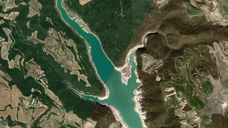 Satellite view of Sant Pons reservoir, Lleida, Catalonia, Spain