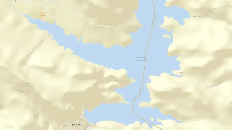 Road map of Santa Ana reservoir, Huesca, Aragon, Spain