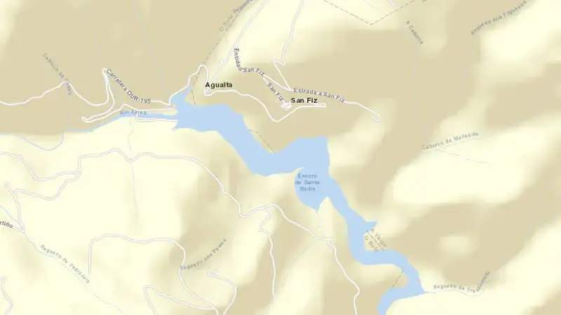 Road map of Santa Eulalia reservoir, Ourense, Galicia, Spain