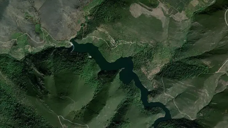 Satellite view of Santa Eulalia reservoir, Ourense, Galicia, Spain
