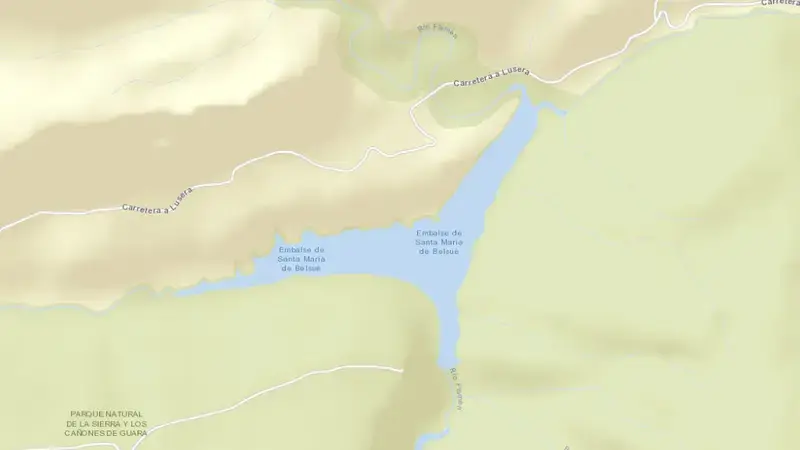 Road map of Santa María de Belsué reservoir, Ebro, Spain