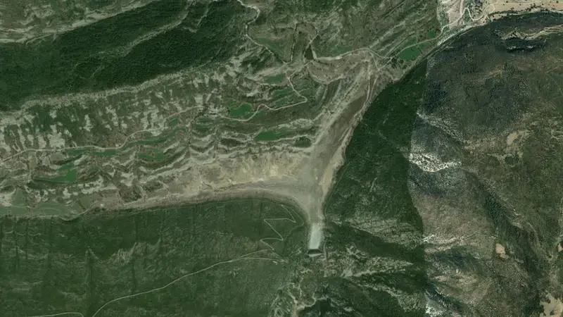 Satellite view of Santa María de Belsué reservoir, Ebro, Spain